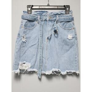 Denim Blvd Distressed Jean Mini Skirt Women's NWOT Belted